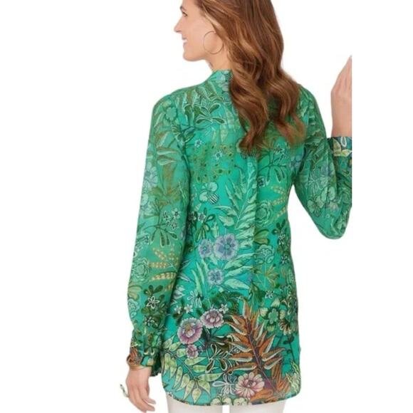 SOFT SURROUNDINGS NWT Green Luau Garden Button Front Shirt w/ Cami Dusted Blue M - Picture 2 of 10